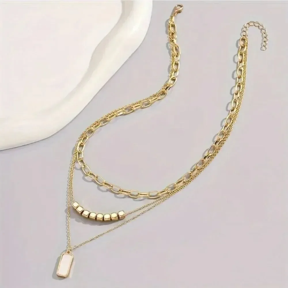 Gold Multi Layered Pearl Smooth Necklace